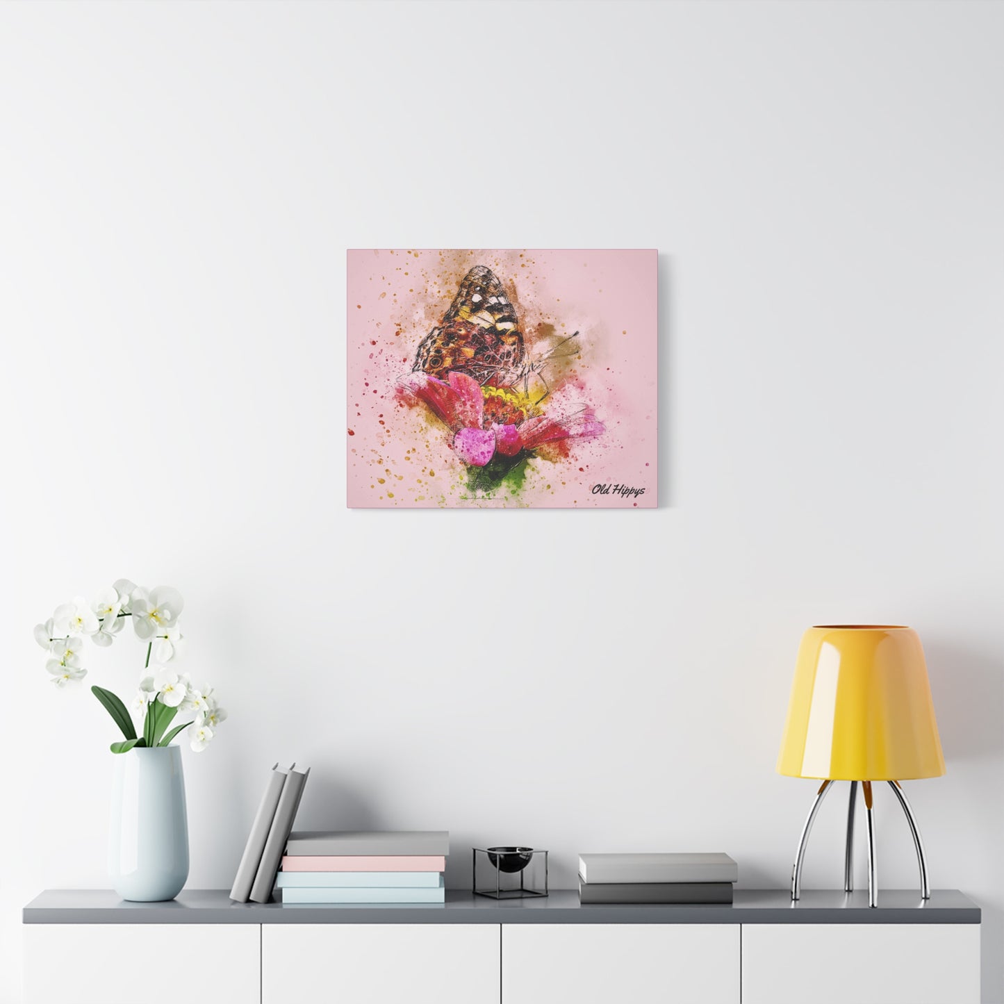 “Whispers on Wings” – Butterfly & Flower Watercolor Canvas Print