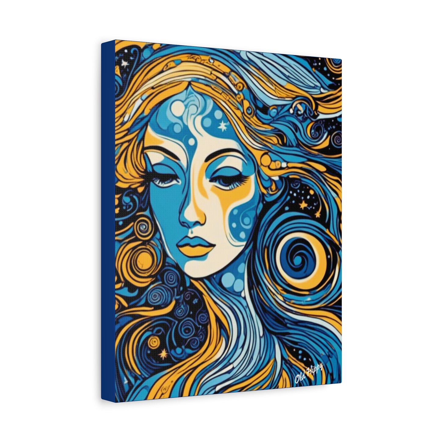 “Blue Orbit Goddess” – Psychedelic Abstract Portrait Canvas