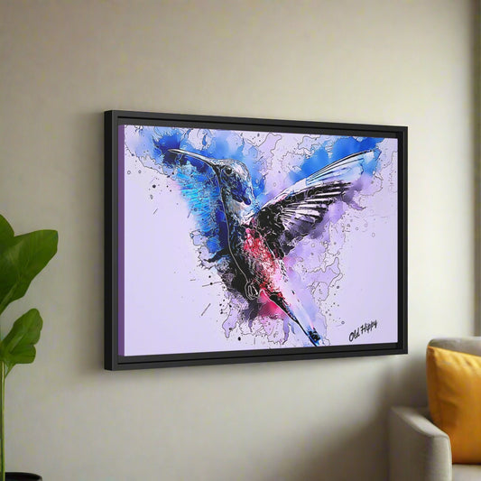 Hummingbird in Flight Wood Framed Canvas