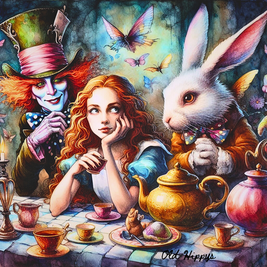 Alice and the Tea Party Digital AI Art by Old Hippy-4 picture set