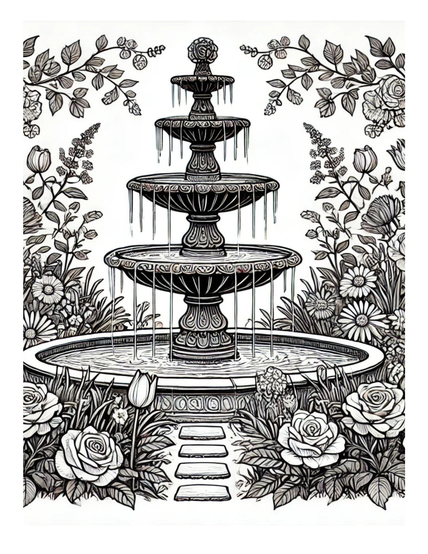Amazing World of Flowers AI Original Artwork Coloring Pages by Old Hippy