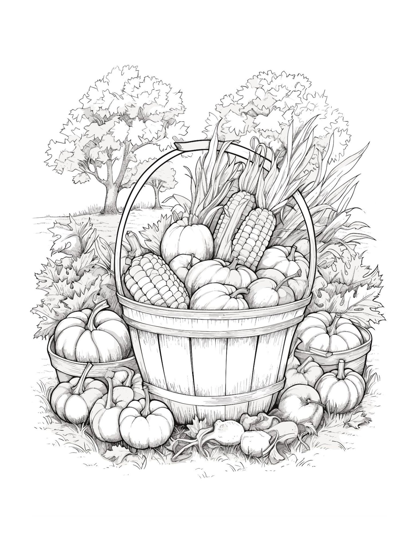 Autumn Harvest Baskets Coloring Pages – 111-Page Digital Download