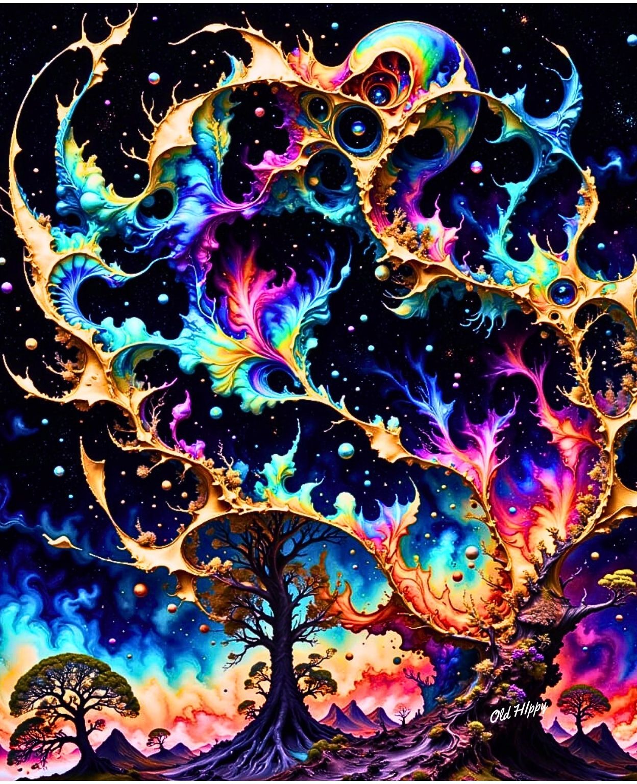 Cosmic Bloom- Original Digital AI Art by Old Hippy