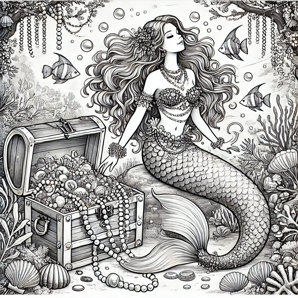 Beautiful Mermaids Coloring Pages Original AI Art by Old Hippy
