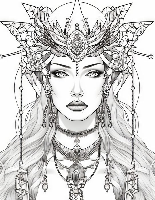Fantasy Queens Adult Coloring Pages