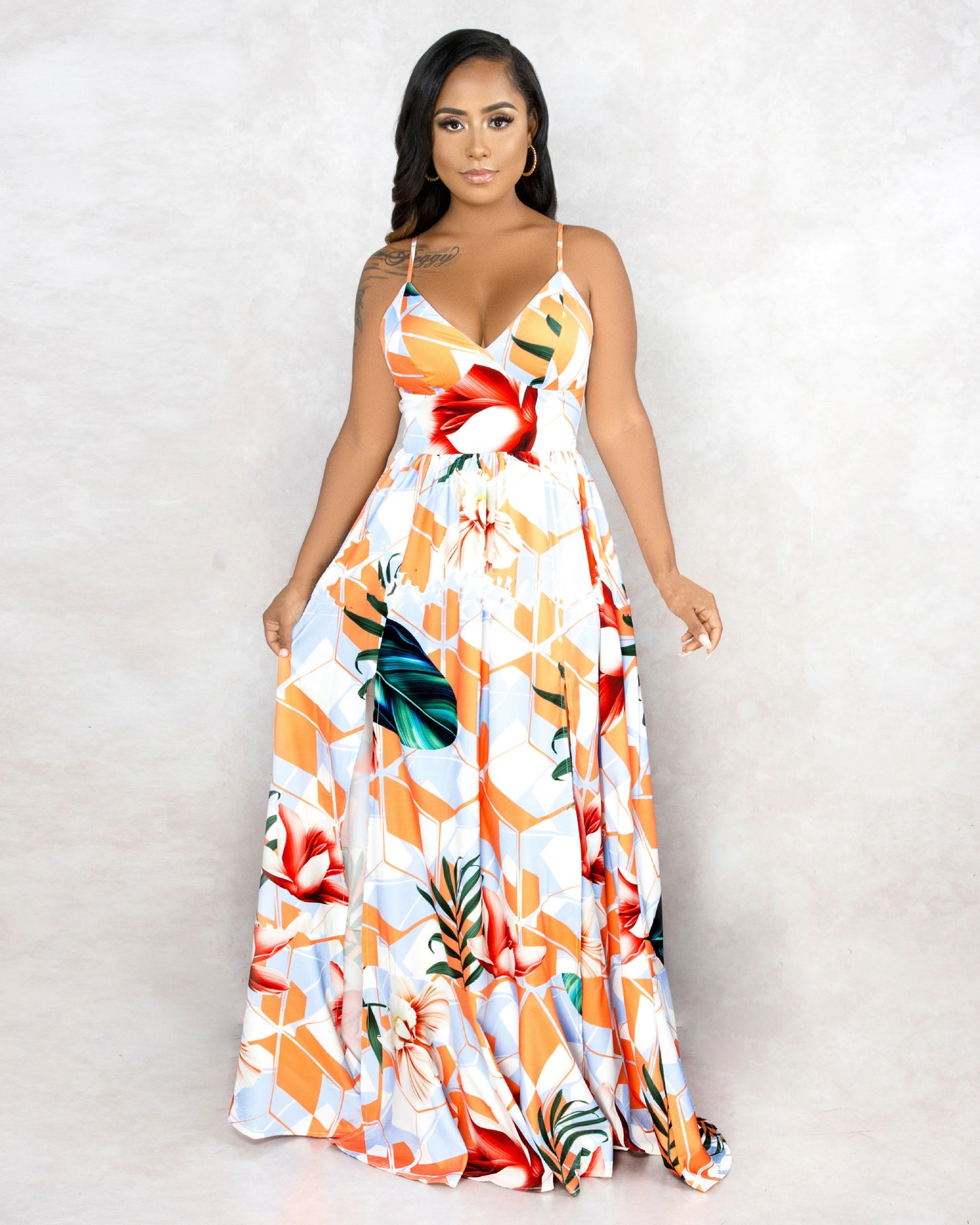 Tropical Print Maxi Beach Dress