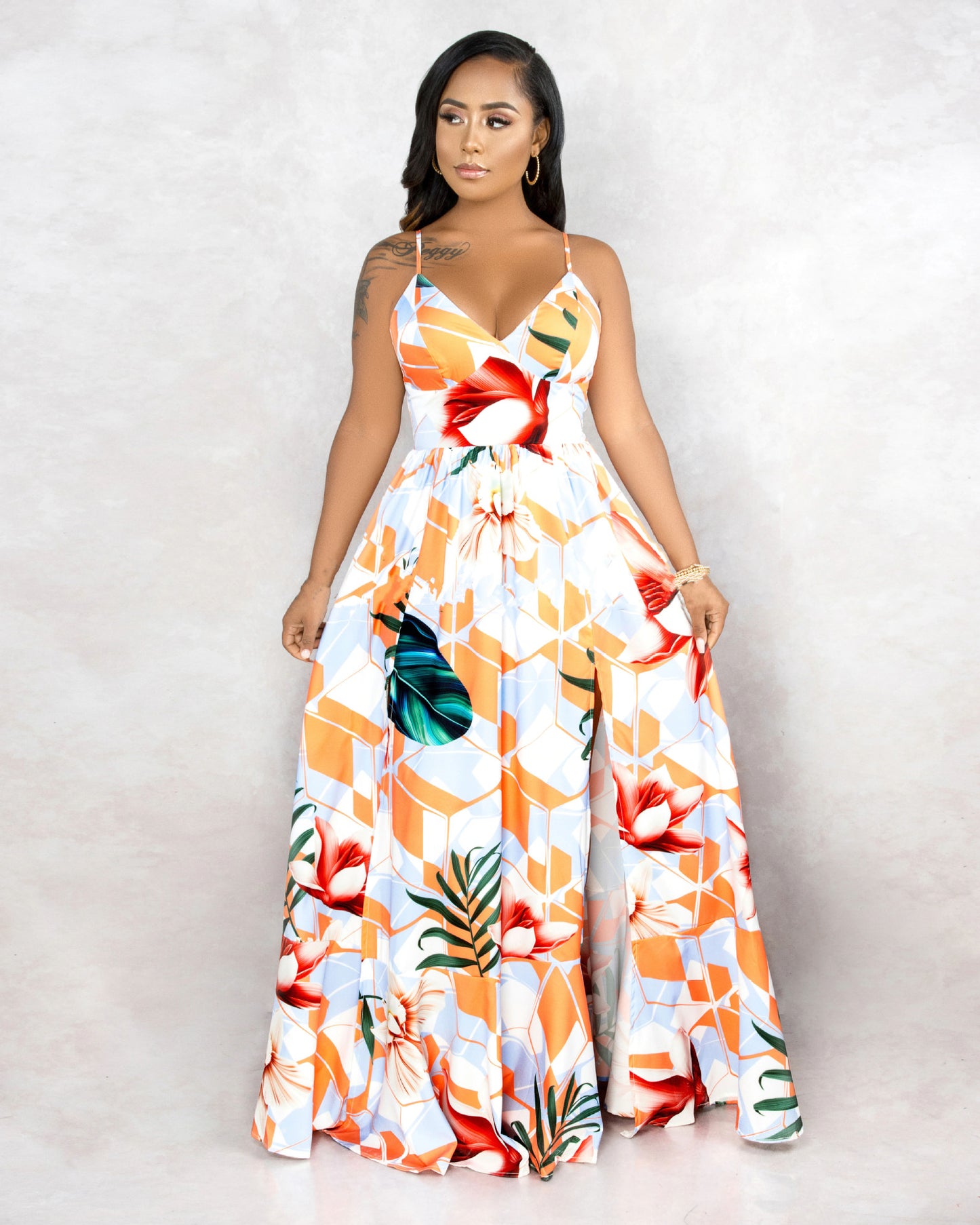 Tropical Print Maxi Beach Dress