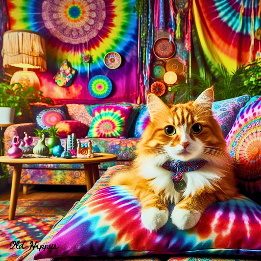 Orange Tabby in Hippie Living Room by Old Hippy