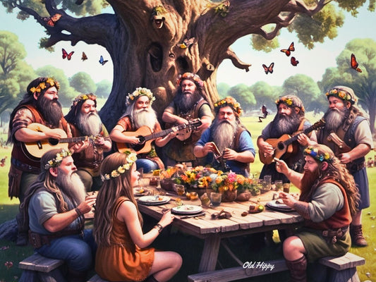 Hippie Snow White and Hippie Dwarves AI Digital Art by Old Hippy