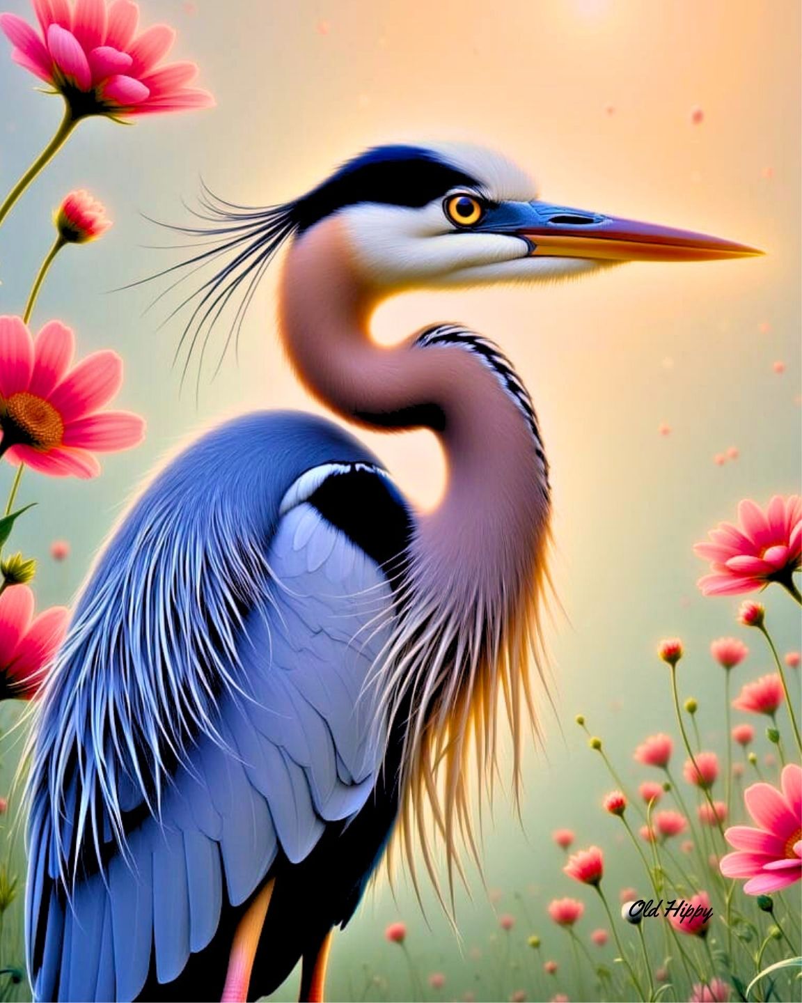 Majestic Blue Herons- 4 Piece AI Digital Art Set by Old Hippy
