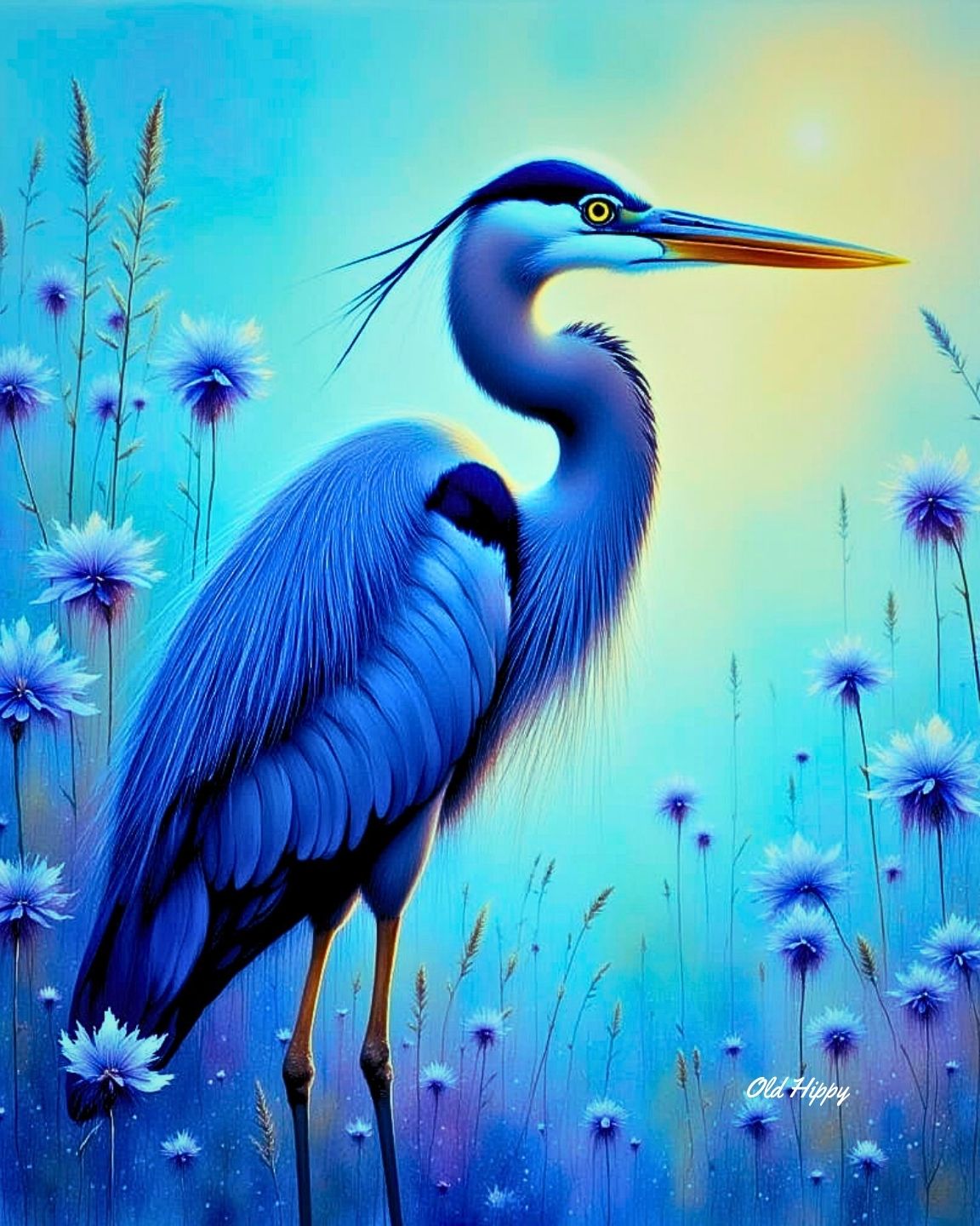 Majestic Blue Herons- 4 Piece AI Digital Art Set by Old Hippy