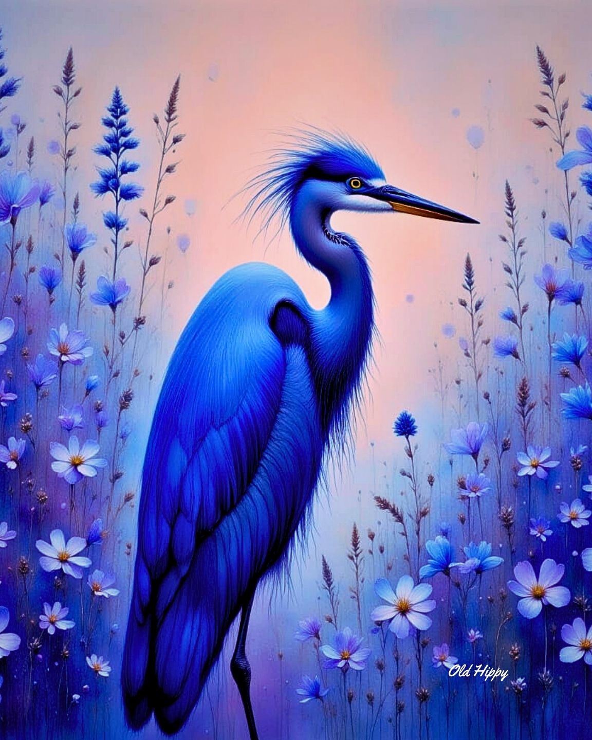 Majestic Blue Herons- 4 Piece AI Digital Art Set by Old Hippy