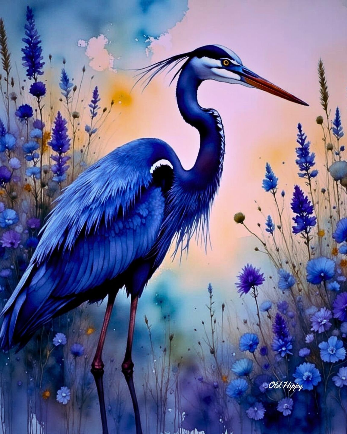 Majestic Blue Herons- 4 Piece AI Digital Art Set by Old Hippy