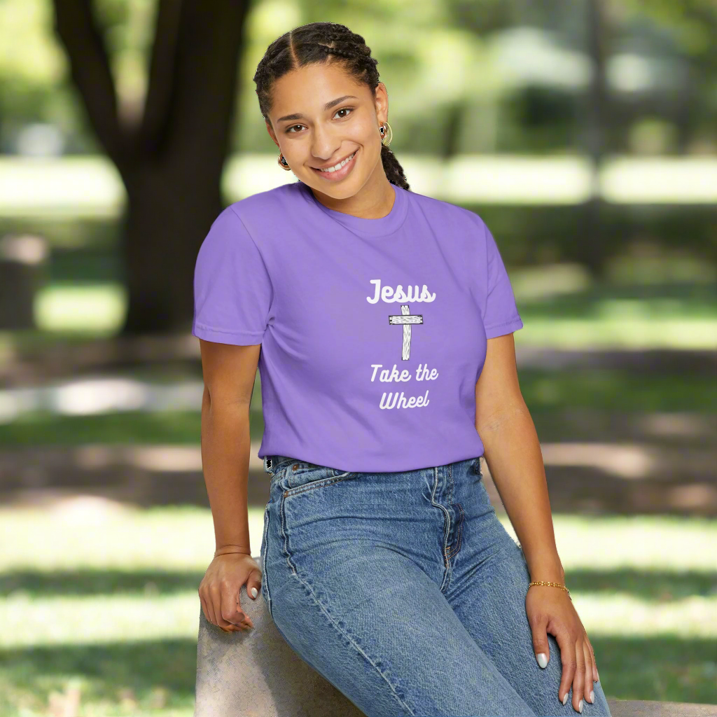 Jesus Take the Wheel Unisex Garment-Dyed T-Shirt - Faith-Inspired Casual Wear