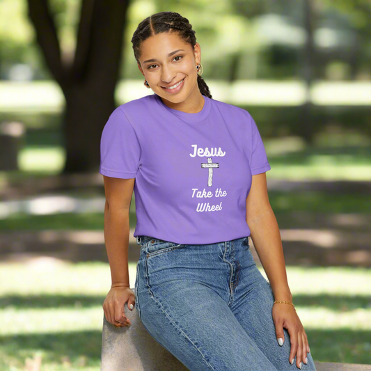 Jesus Take the Wheel Unisex Garment-Dyed T-Shirt - Faith-Inspired Casual Wear