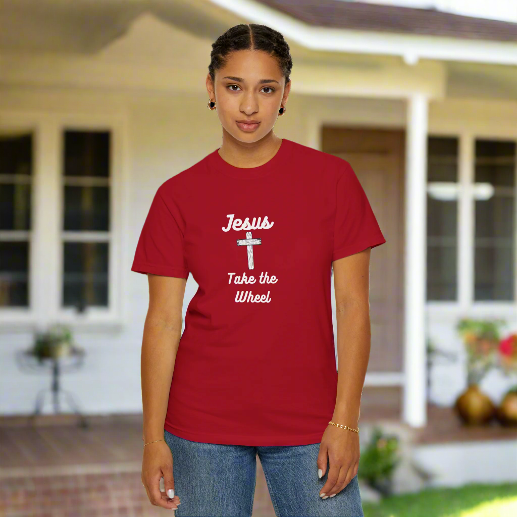 Jesus Take the Wheel Unisex Garment-Dyed T-Shirt - Faith-Inspired Casual Wear