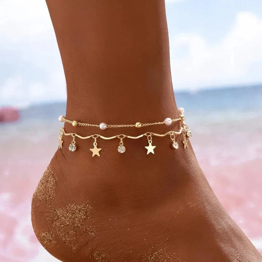 Boho Celestial Glow Gold Anklet