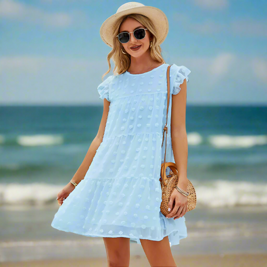 Textured Ruffle Sleeve Mini Dress