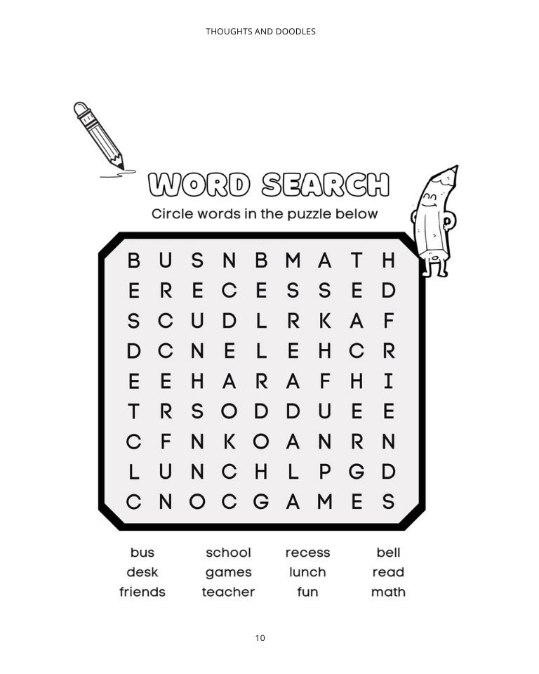 Thoughts and Doodles Activity Pages Ages 6-8