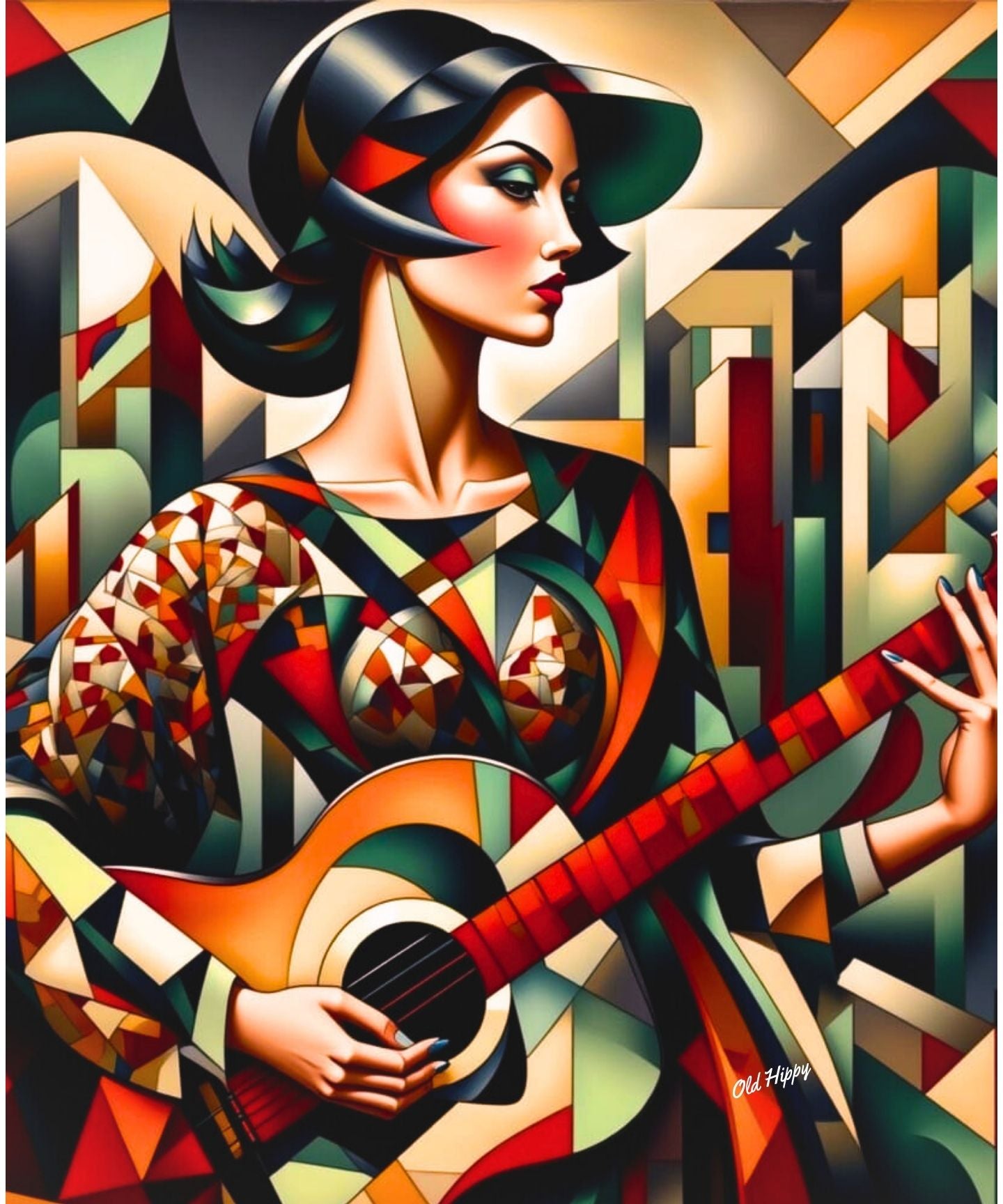“The Music Within”-Limited Edition AI Digital Art in the Style of Picasso by Old Hippy