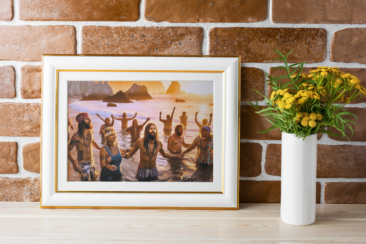 Jesus Hippies Ocean Baptism AI Artwork by Old Hippy