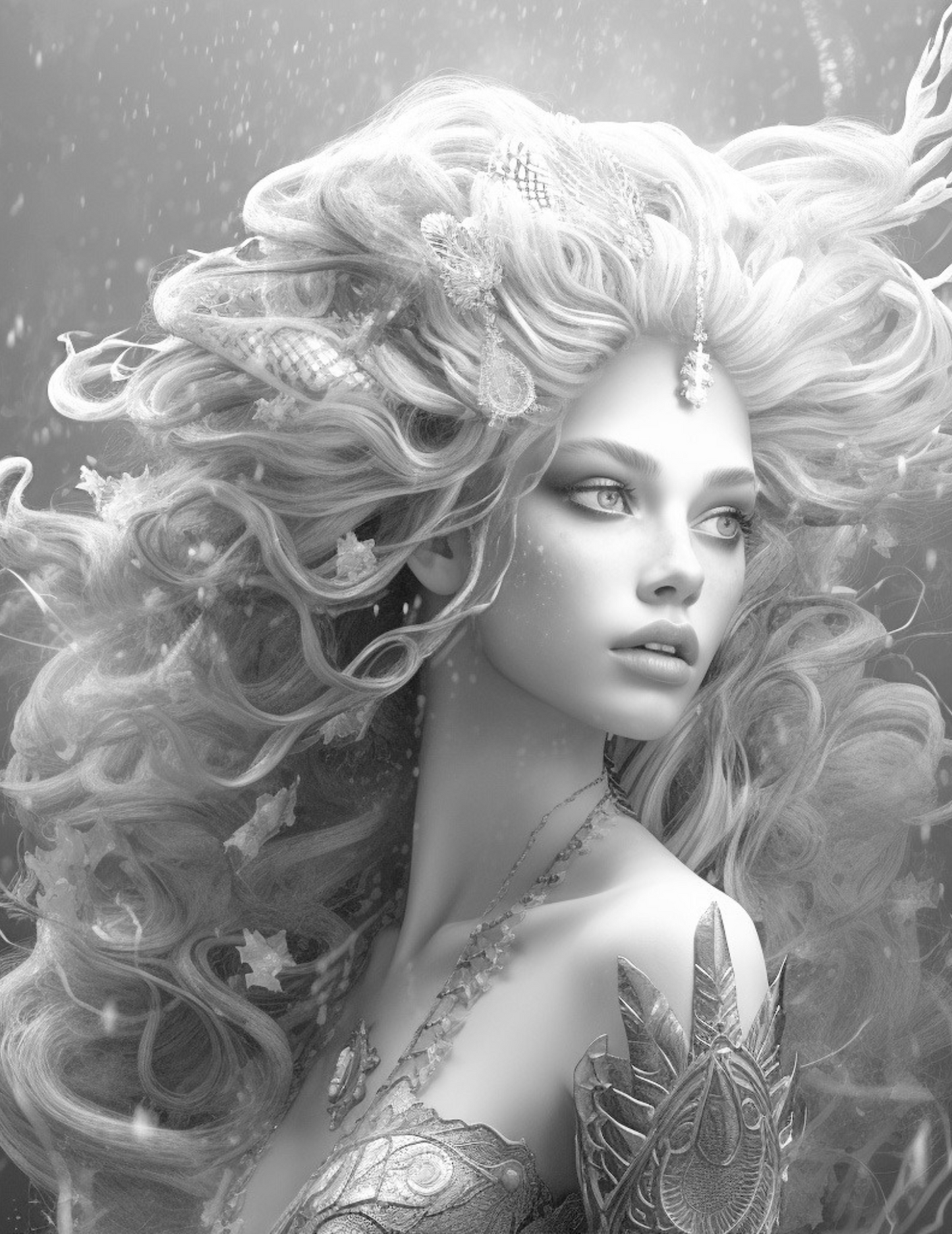 Beautiful Mermaids Coloring Pages Original AI Art by Old Hippy