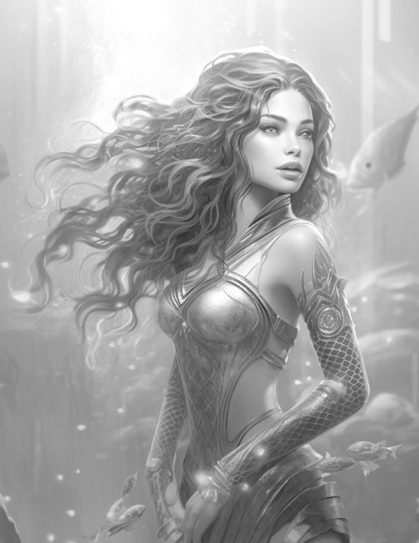 Beautiful Mermaids Coloring Pages Original AI Art by Old Hippy