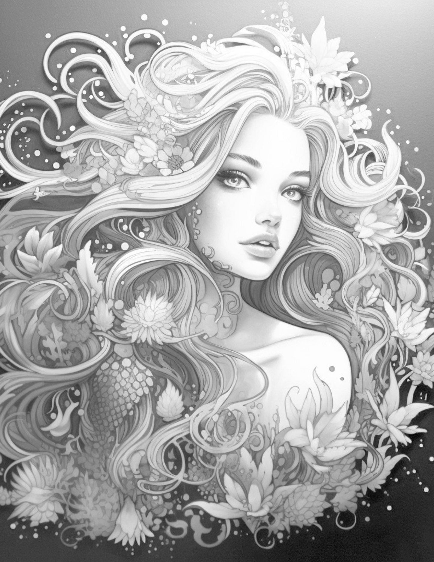 Beautiful Mermaids Coloring Pages Original AI Art by Old Hippy