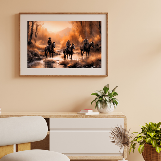 Cowboys Crossing a Stream Frameable Poster