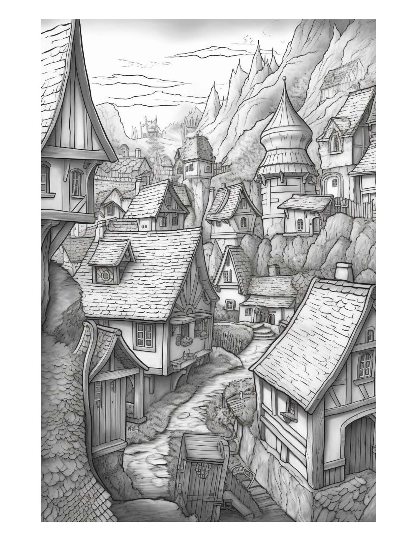 Fantasy Villages Adult Coloring Pages