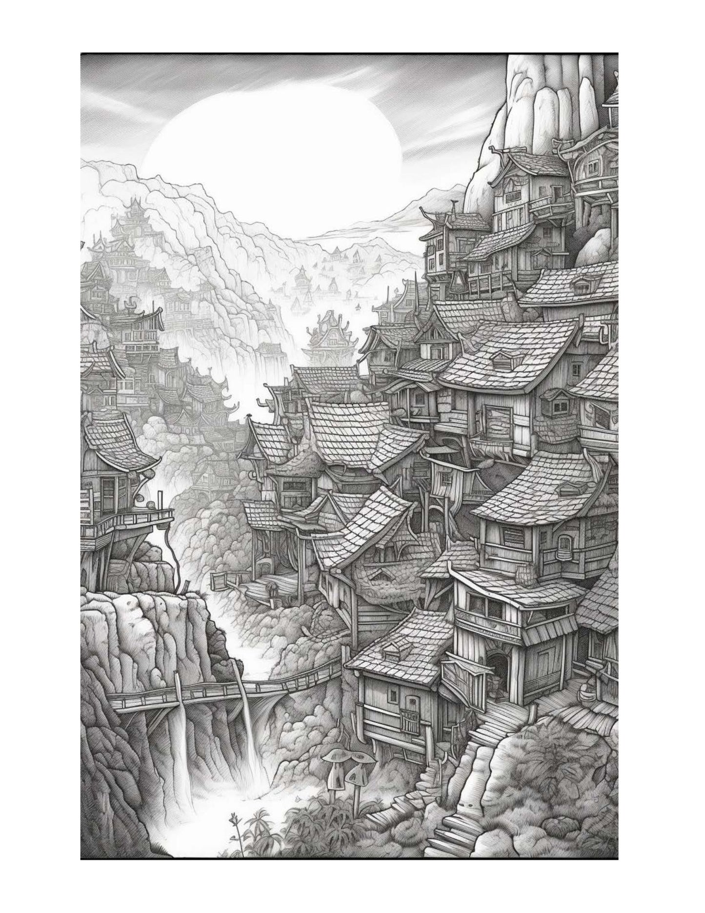 Fantasy Villages Adult Coloring Pages