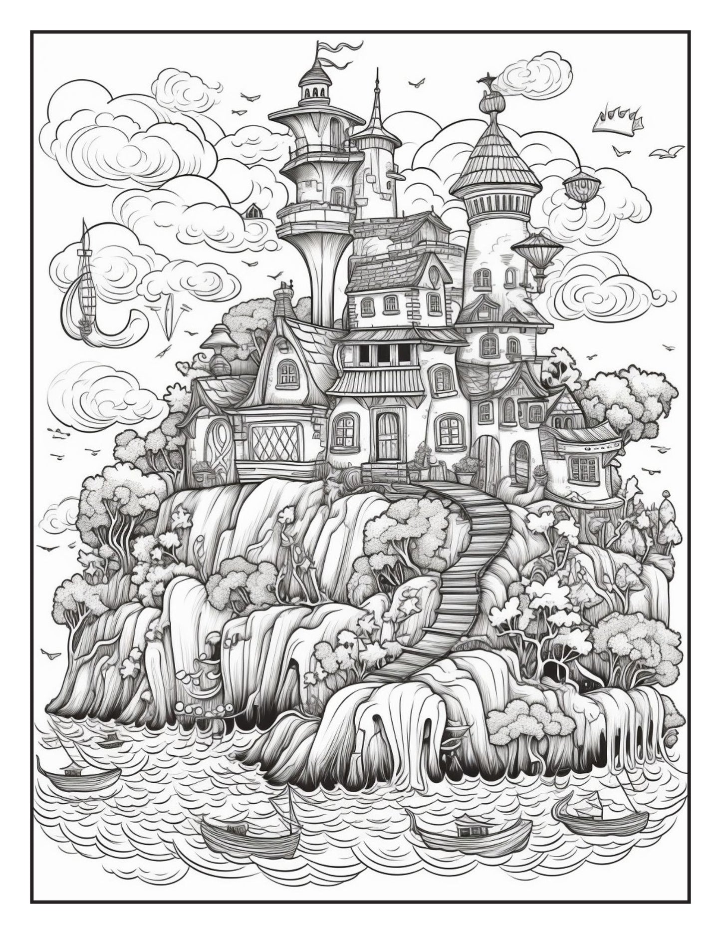 Fantasy Islands Adult Coloring Pages by Old Hippy