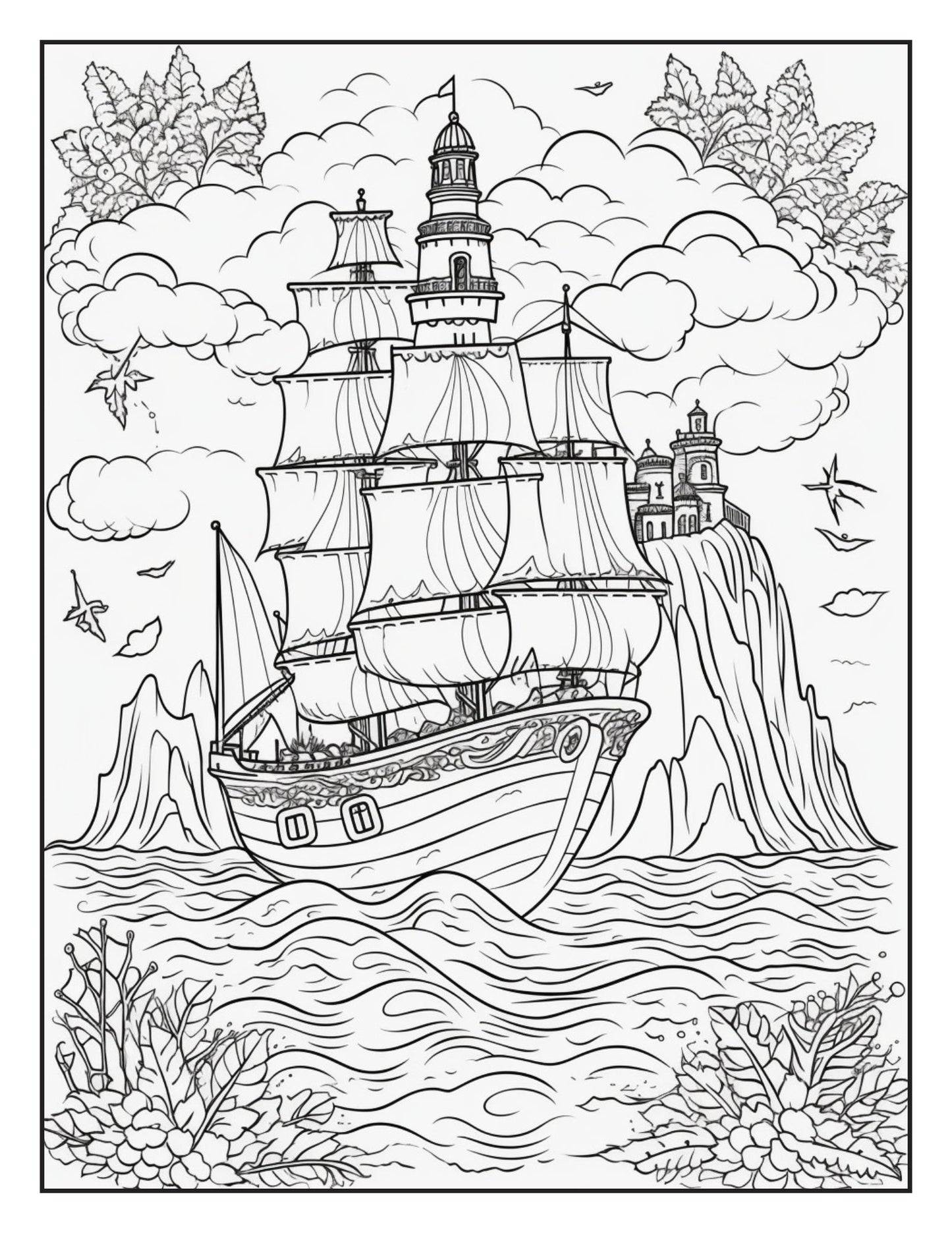 Fantasy Islands Adult Coloring Pages by Old Hippy