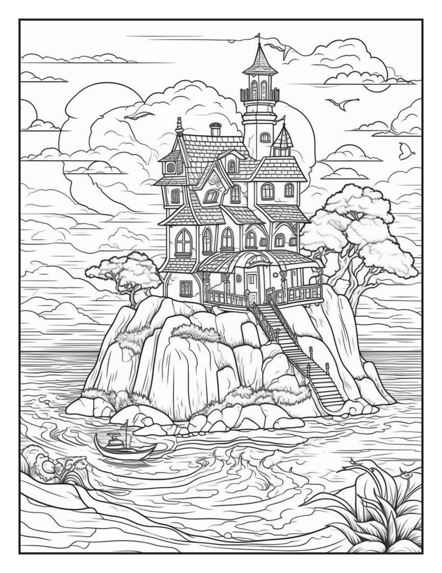 Fantasy Islands Adult Coloring Pages by Old Hippy