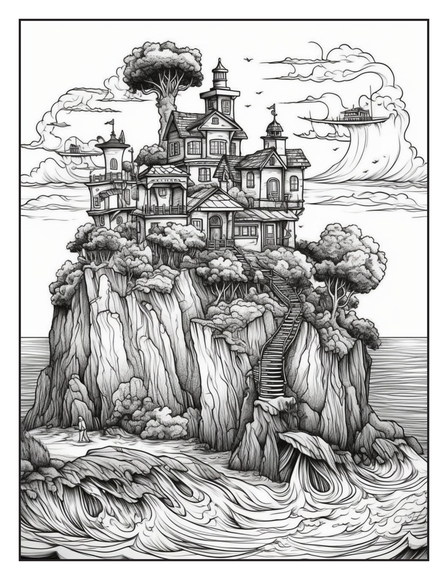 Fantasy Islands Adult Coloring Pages by Old Hippy