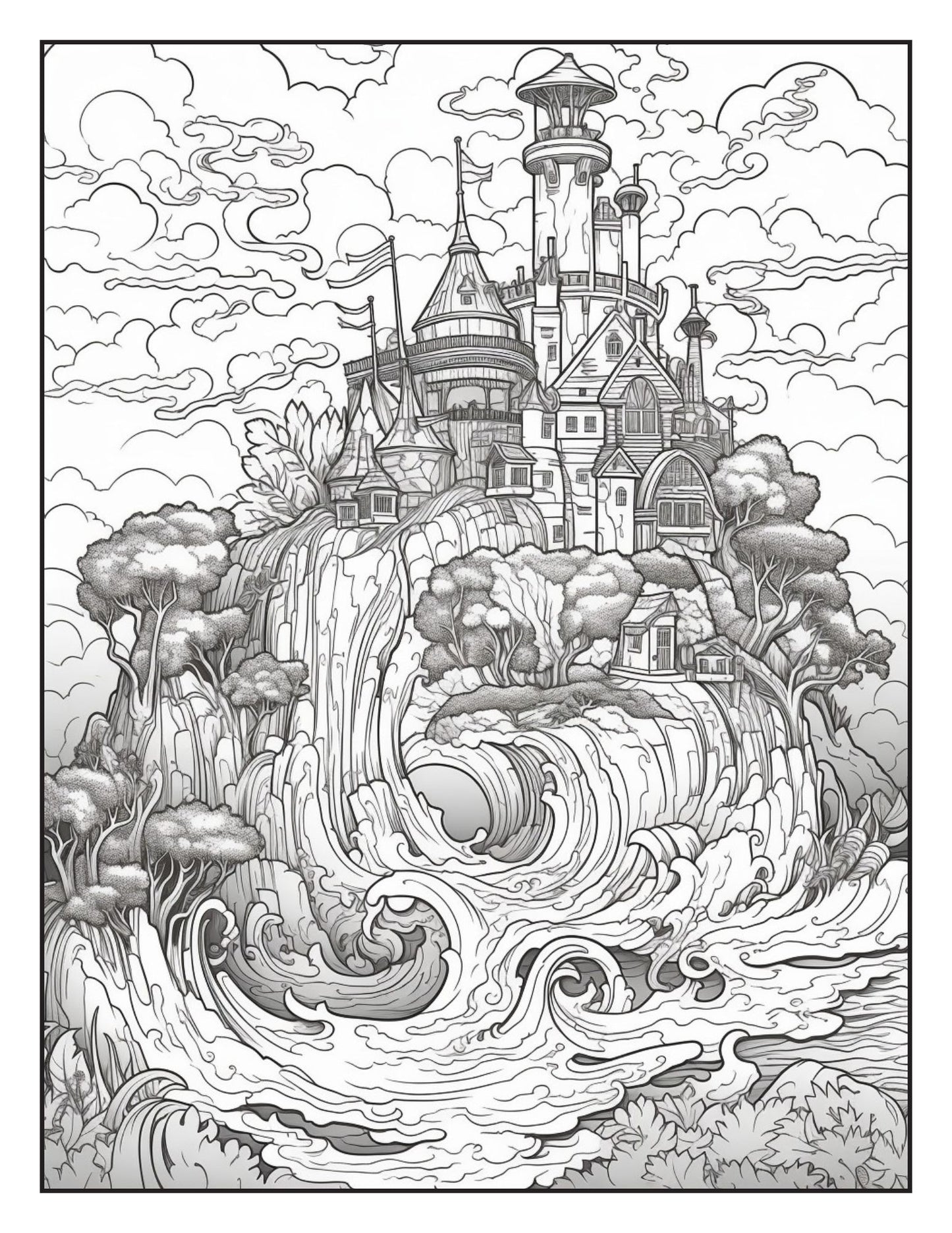 Fantasy Islands Adult Coloring Pages by Old Hippy