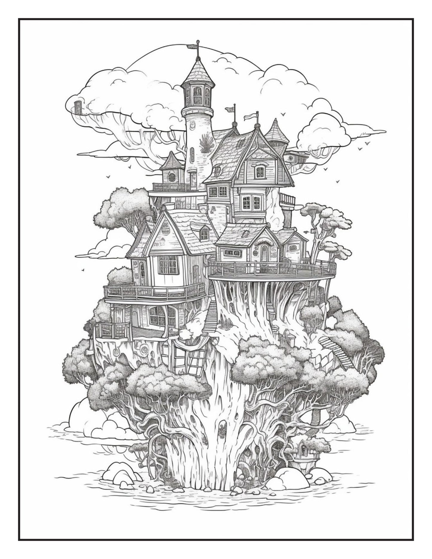 Fantasy Islands Adult Coloring Pages by Old Hippy
