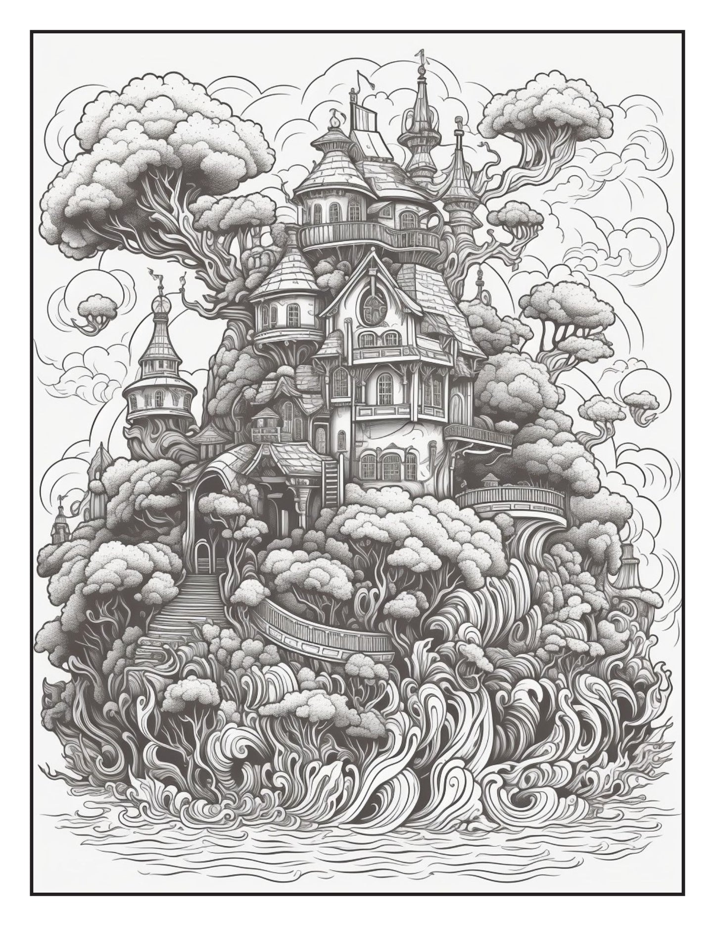 Fantasy Islands Adult Coloring Pages by Old Hippy