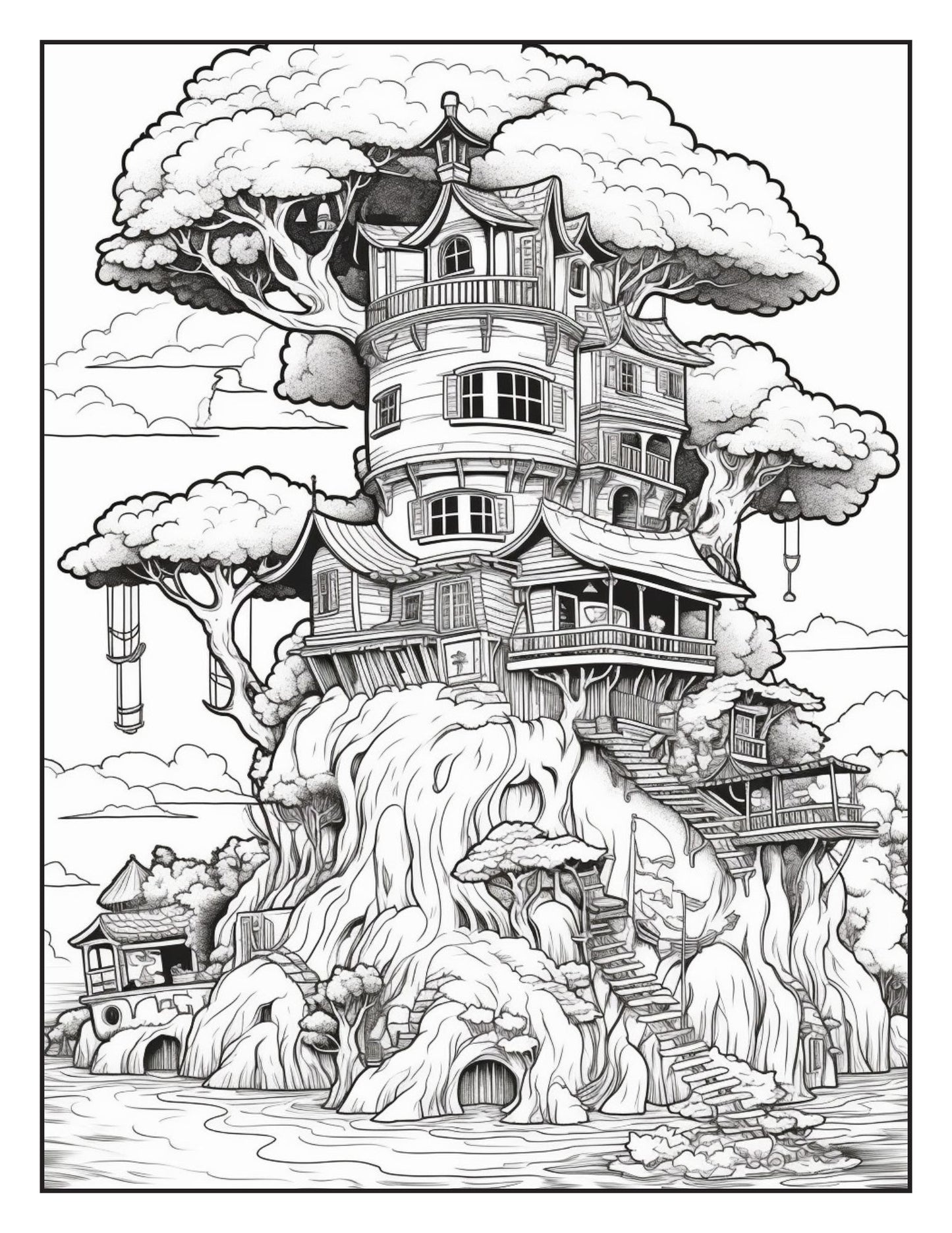 Fantasy Islands Adult Coloring Pages by Old Hippy