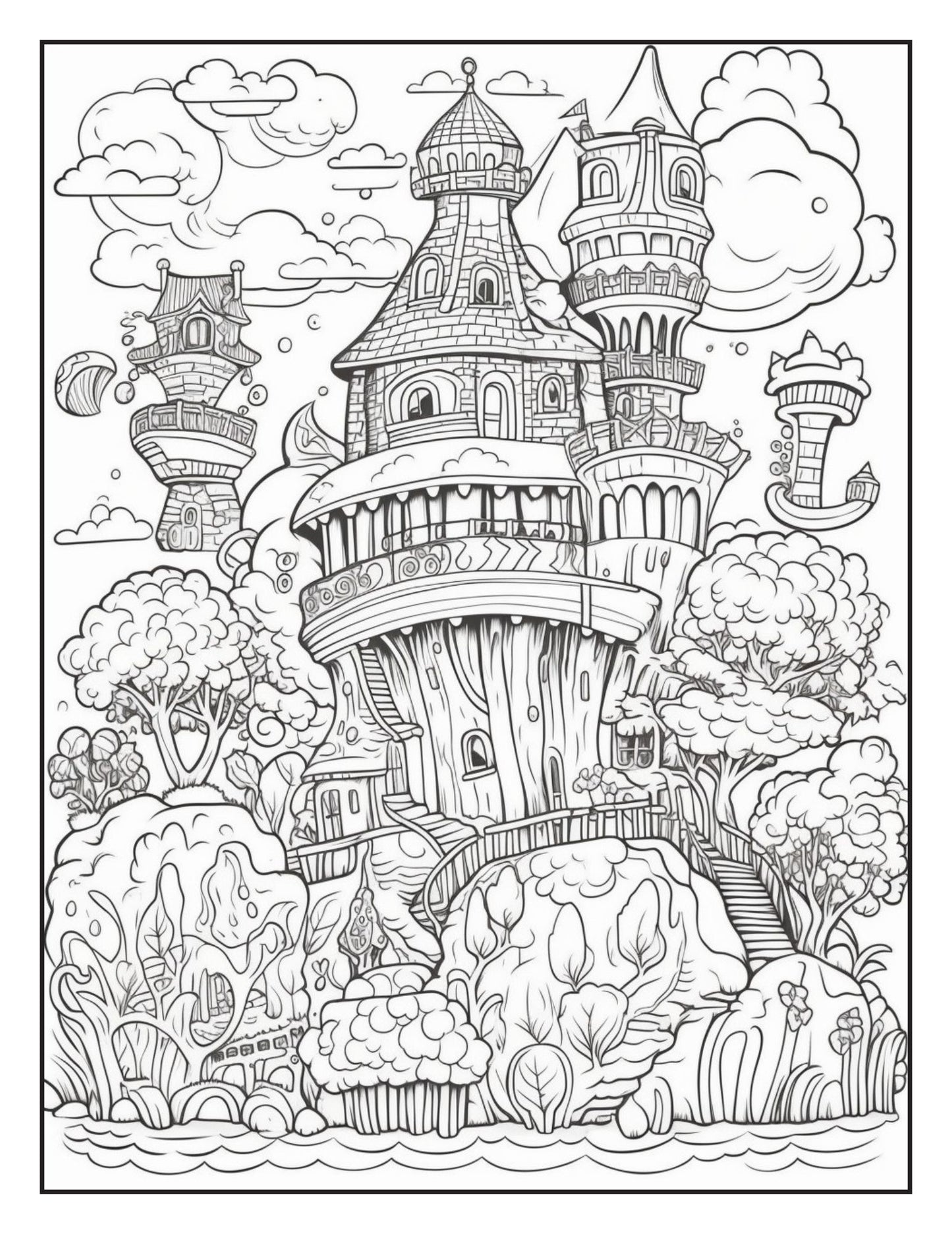 Fantasy Islands Adult Coloring Pages by Old Hippy