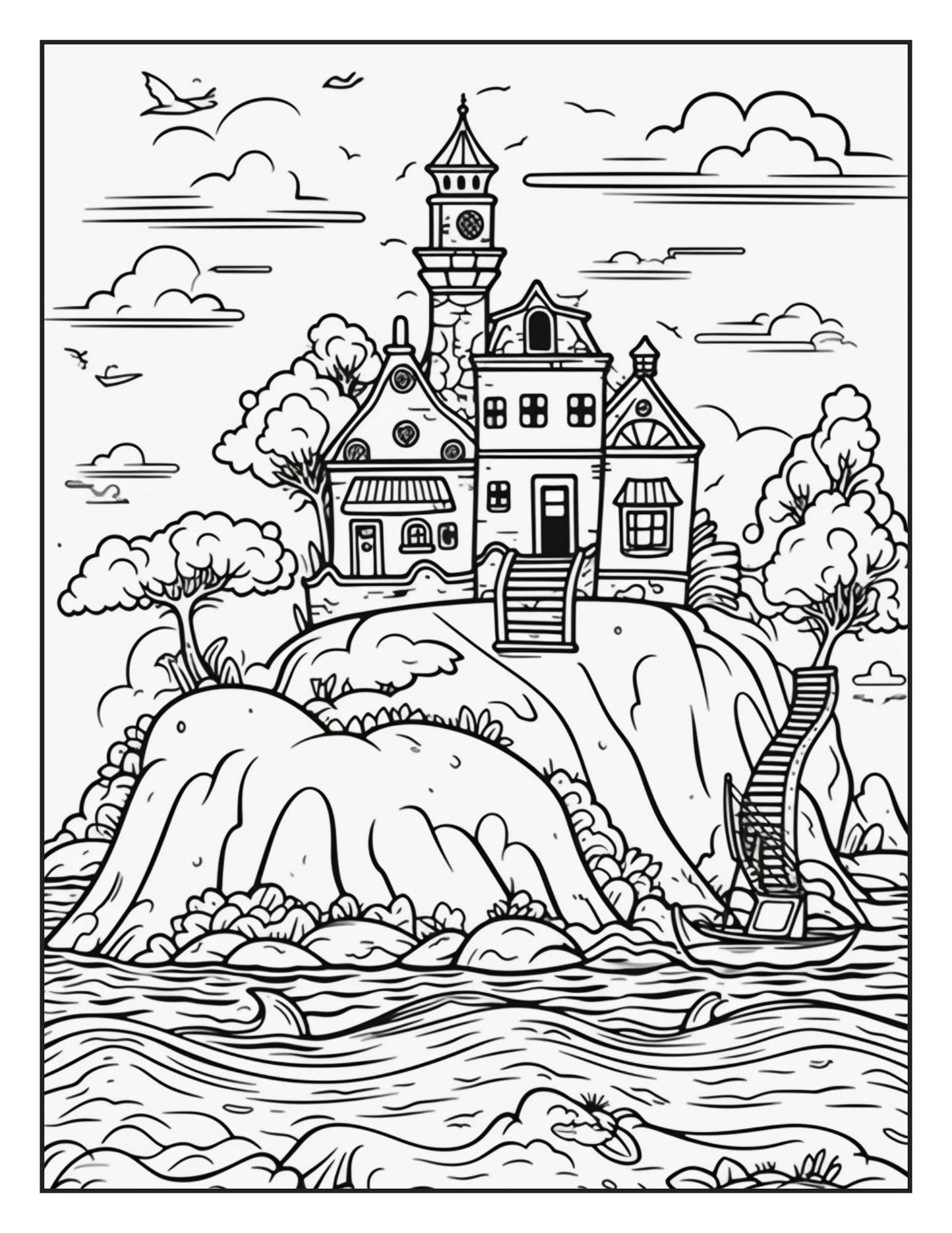 Fantasy Islands Adult Coloring Pages by Old Hippy