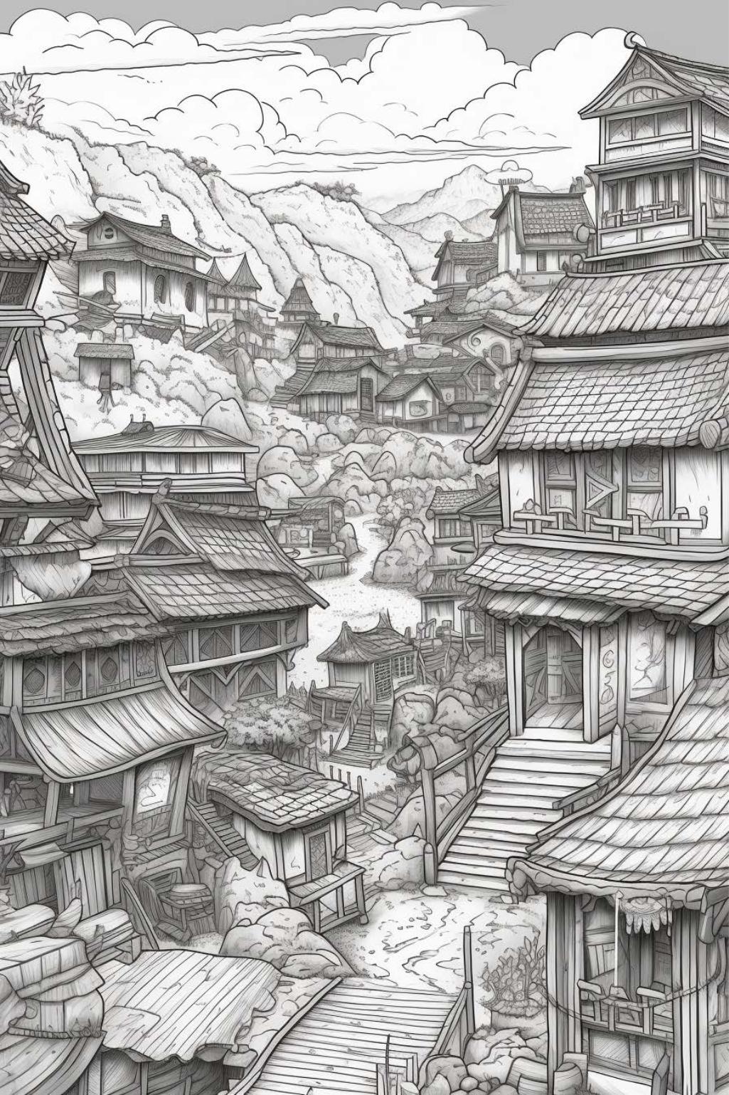 Fantasy Villages Adult Coloring Pages
