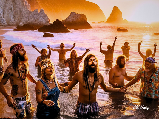 Jesus Hippies Ocean Baptism AI Artwork by Old Hippy