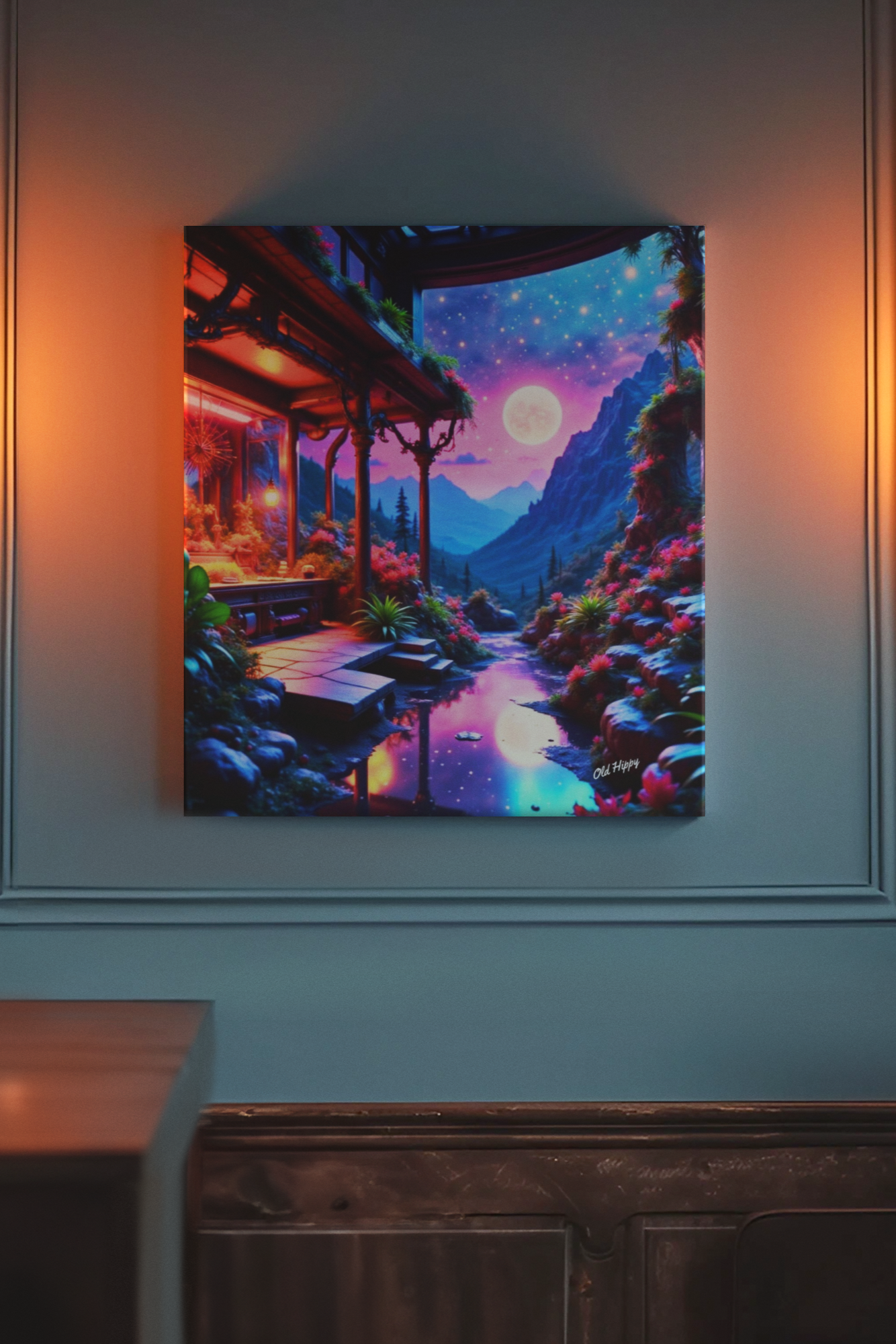 "Moonlit Sanctuary" – AI-Generated Canvas Art by Old Hippy