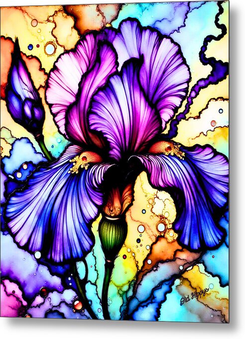 Stained Glass Iris 1 - Metal Print