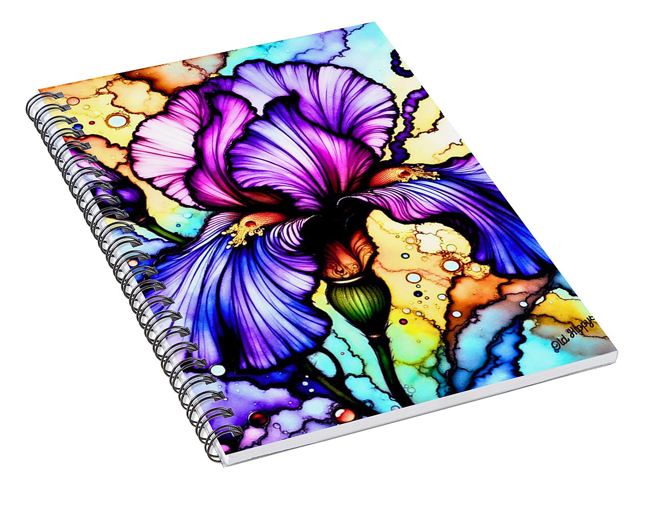 Stained Glass Iris 1 - Spiral Notebook