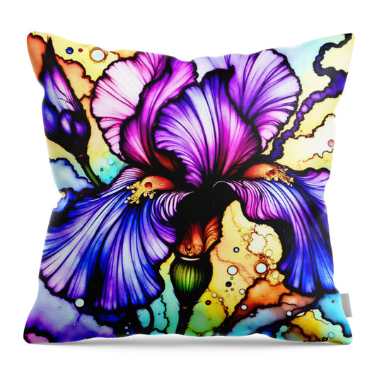 Stained Glass Iris 1 - Throw Pillow