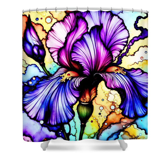 Stained Glass Iris 1 - Shower Curtain