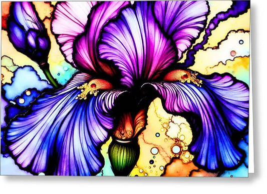 Stained Glass Iris 1 - Greeting Card
