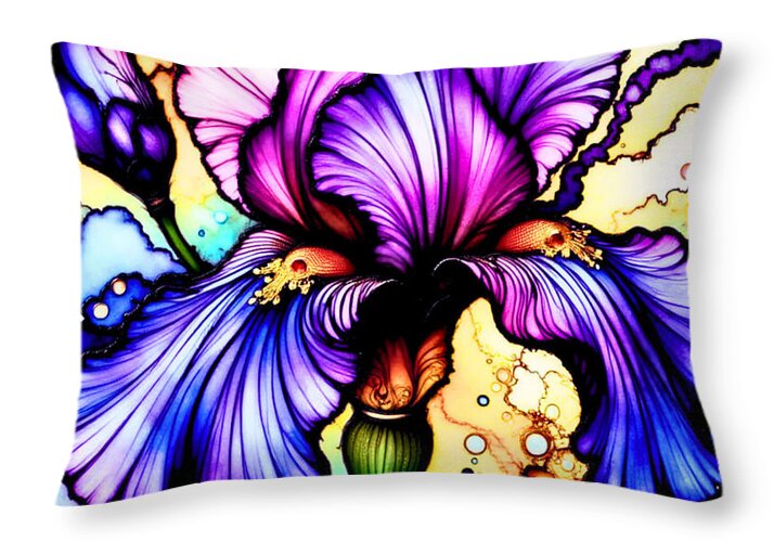Stained Glass Iris 1 - Throw Pillow